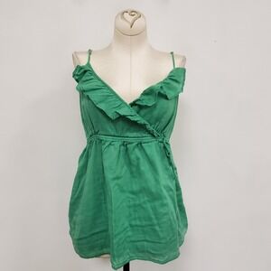 Old Navy Womens Y2K Ruffle Babydoll‎ Tank Top Size L Fitted Green Sleeveless